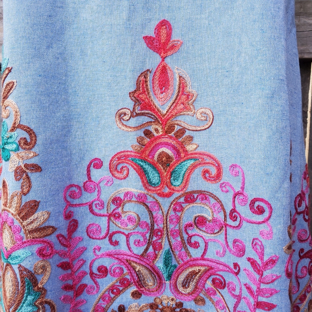 Entro Embroidered Pattern Denim Spring Dress M - image 2